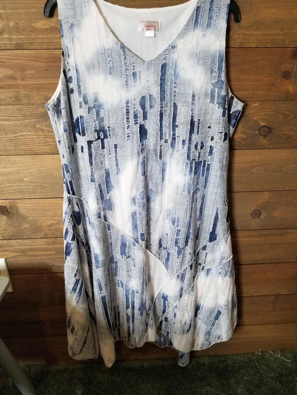Kamana Sleeveless Faux Denim Frayed Overlay Blue & White Rayon Blend Sz L